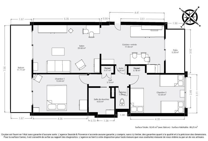 Plan apt 80,25 m² habitable