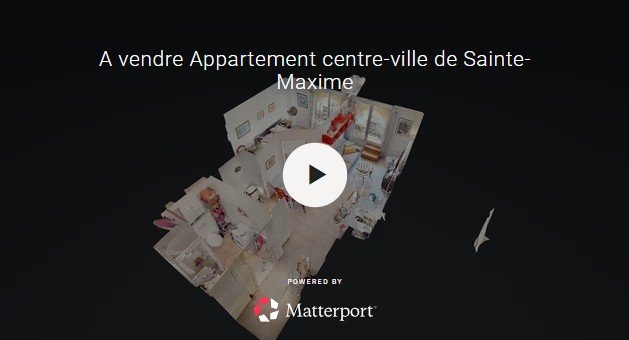 Cette vignette illustre la visite virtuelle de l’appartement T2 de 39 m² à vendre au San-Michaël, au centre-ville de Sainte-Maxime. Réalisée par l’agence immobilière Seaside & Provence, elle permet de découvrir l’appartement avant visite.