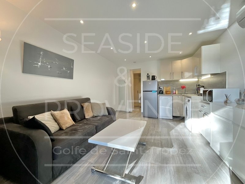 Salon cuisine T2 climatisé Les Issambres résidence Acapulco