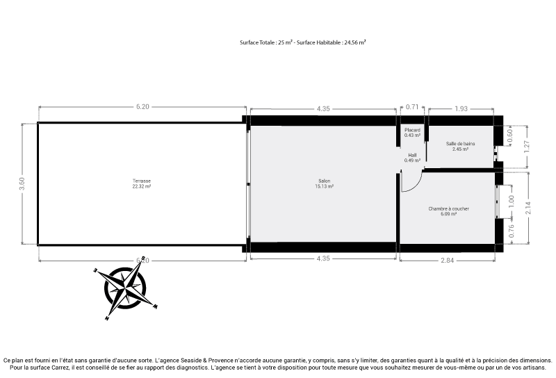 Plan appartement T2 24,68 m² avec terrasse 14 m² Les Issambres San Peire
