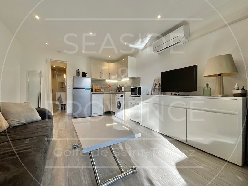 Salon avec cuisine ouverte T2 Les Issambres résidence sécurisée